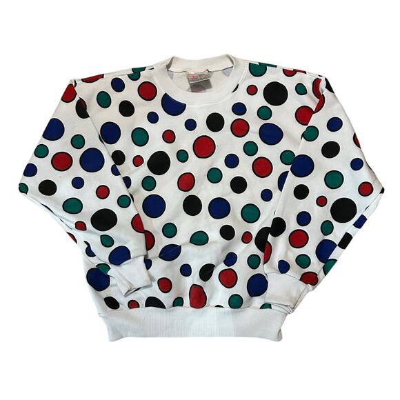 Vintage Polka Dot Crewneck Sweatshirt Medium Kidcore Clowncore Red Blue Green - Picture 1 of 4